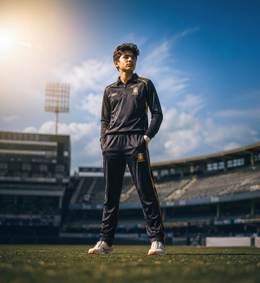 Young cricketer preparing on the pitch
